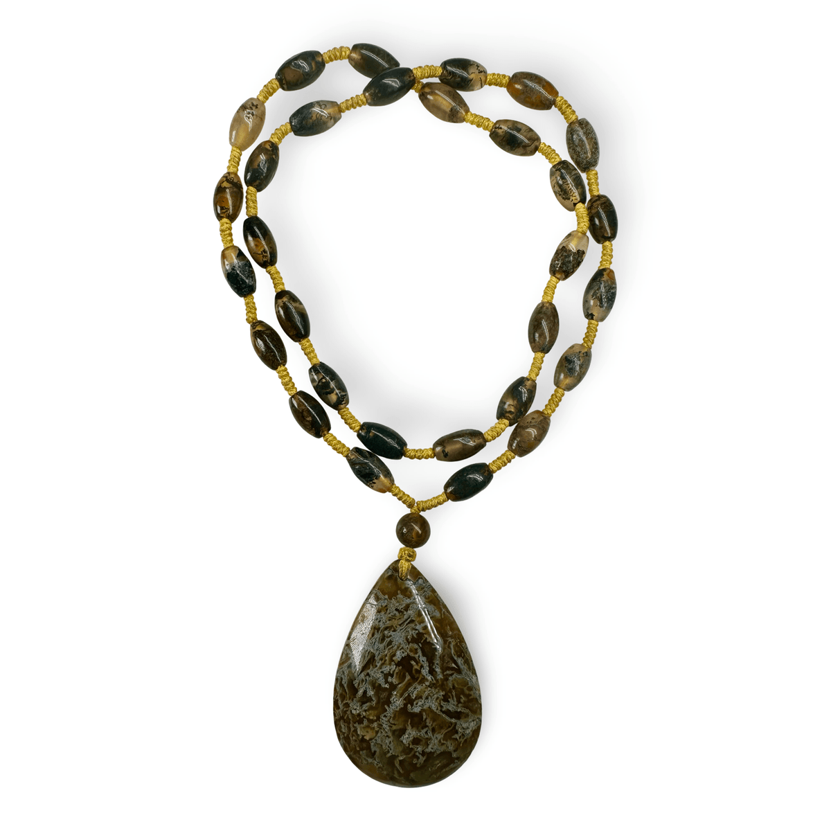 Geknüpfte Halskette aus Chalcedon mit grossem Anhänger - Atelier Tibet