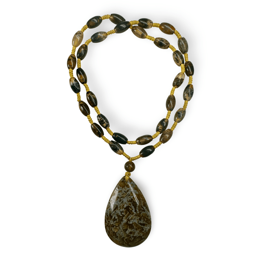 Geknüpfte Halskette aus Chalcedon mit grossem Anhänger - Atelier Tibet