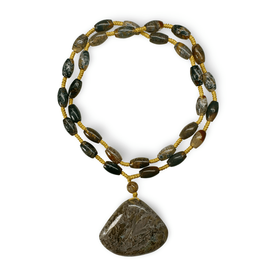 Geknüpfte Halskette aus Chalcedon mit grossem Anhänger - Atelier Tibet
