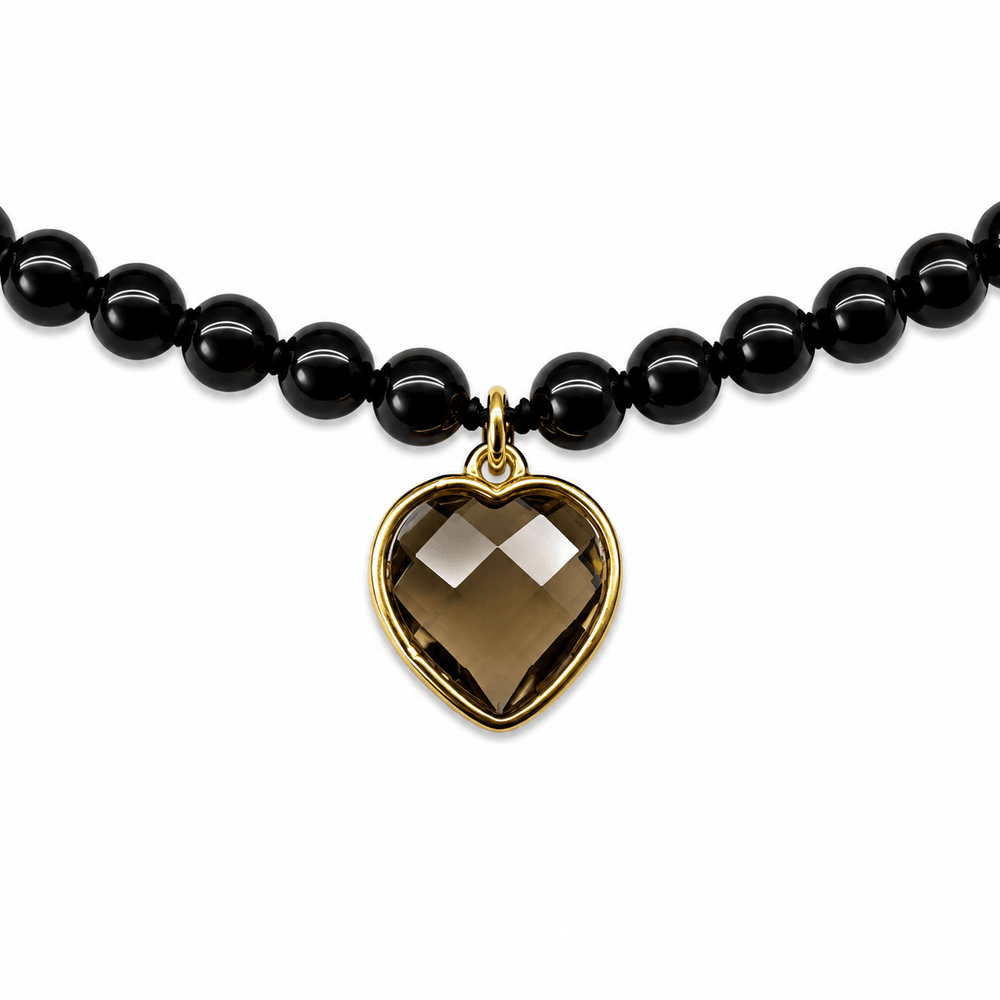 Glänzende Onyx Halskette mit Rauchquarz-Herz - Atelier Tibet