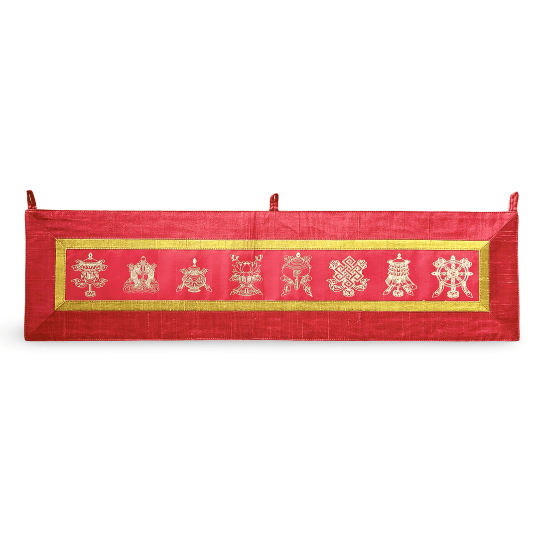 Glückssymbole - Wandbehang aus Seidenbrokat - Atelier Tibet