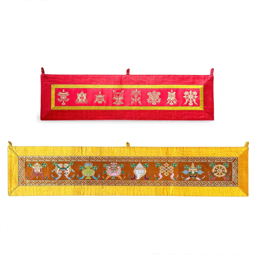 Glückssymbole - Wandbehang aus Seidenbrokat - Atelier Tibet