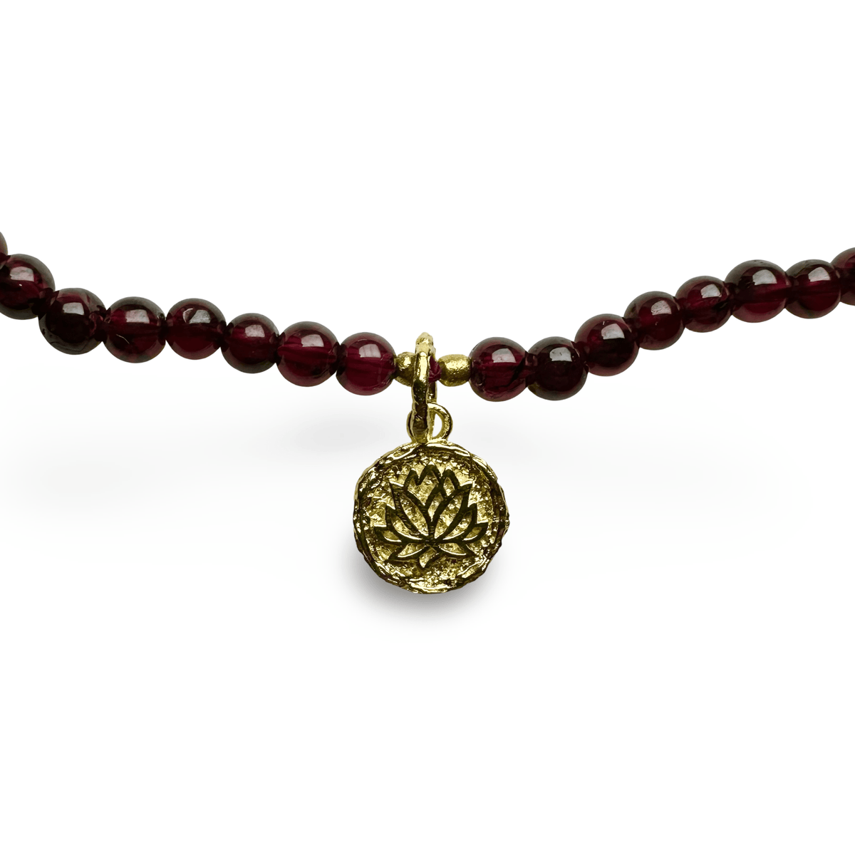 Granat - Kette mit vergoldetem Lotus - Anhänger - Atelier Tibet