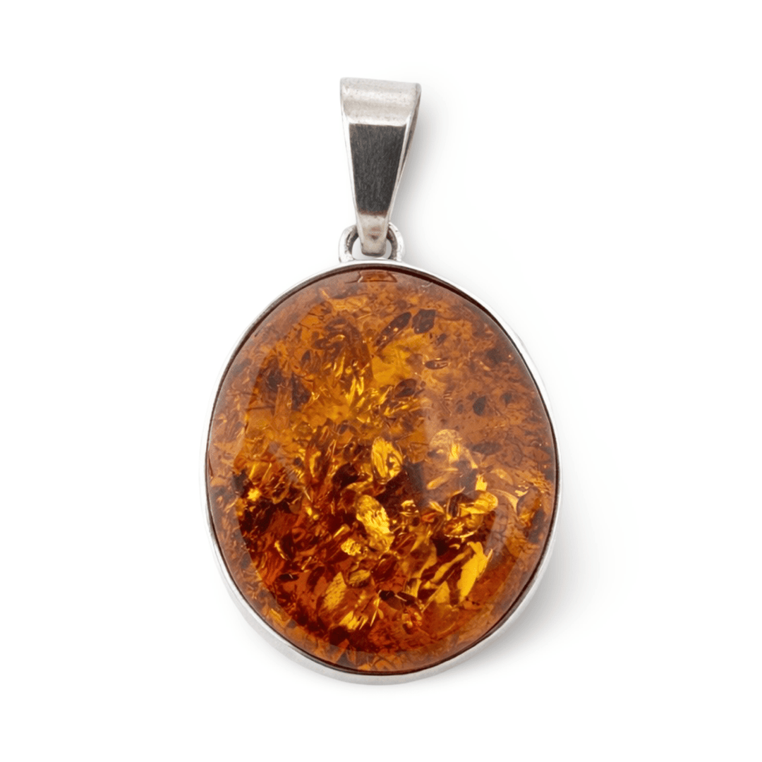 Grosse Bernstein - Anhänger mit Silber - Fassung - Atelier Tibet