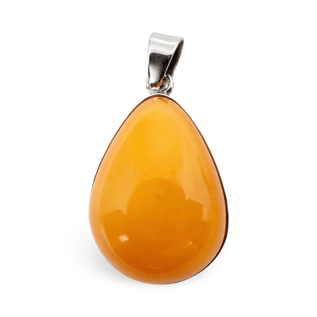 Grosse Bernstein - Anhänger mit Silber - Fassung - Atelier Tibet