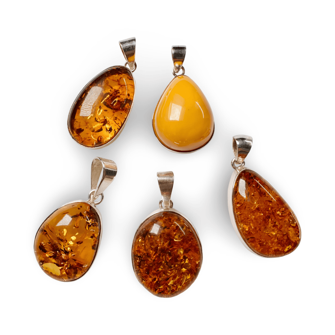 Grosse Bernstein - Anhänger mit Silber - Fassung - Atelier Tibet