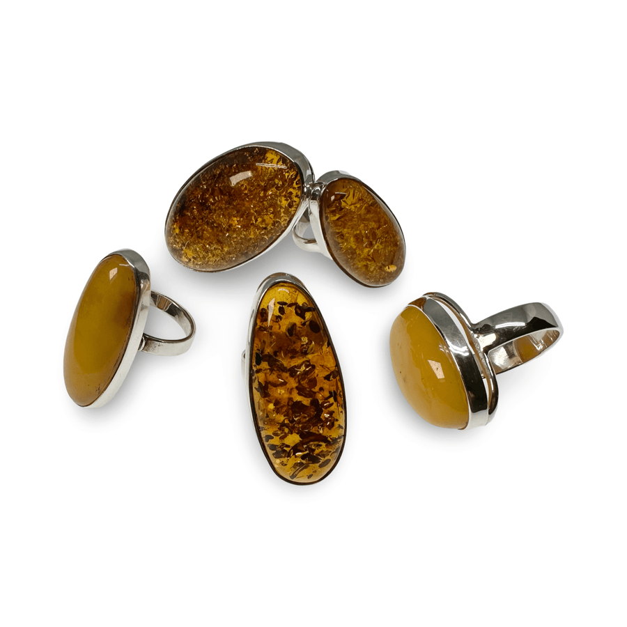 Grosse Bernstein - Ringe mit Silber - Fassung - Atelier Tibet
