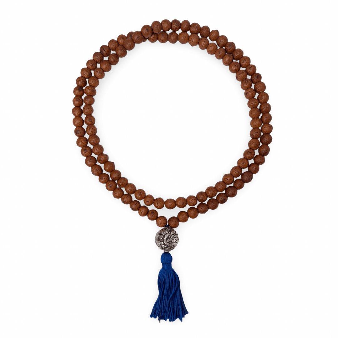 Grosse Bodhi-Mala mit Silberperle, Drachenmotiv - Atelier Tibet