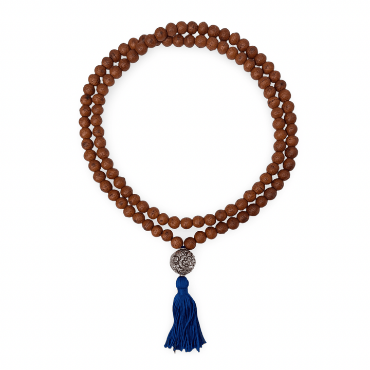 Grosse Bodhi-Mala mit Silberperle, Drachenmotiv - Atelier Tibet