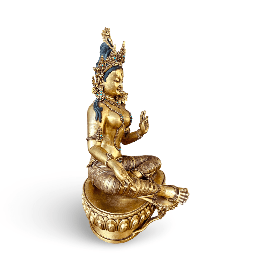 Grosse, prächtige Kupferstatue der Grünen Tara, feuervergoldet, Nepal, 20. Jht. - Atelier Tibet