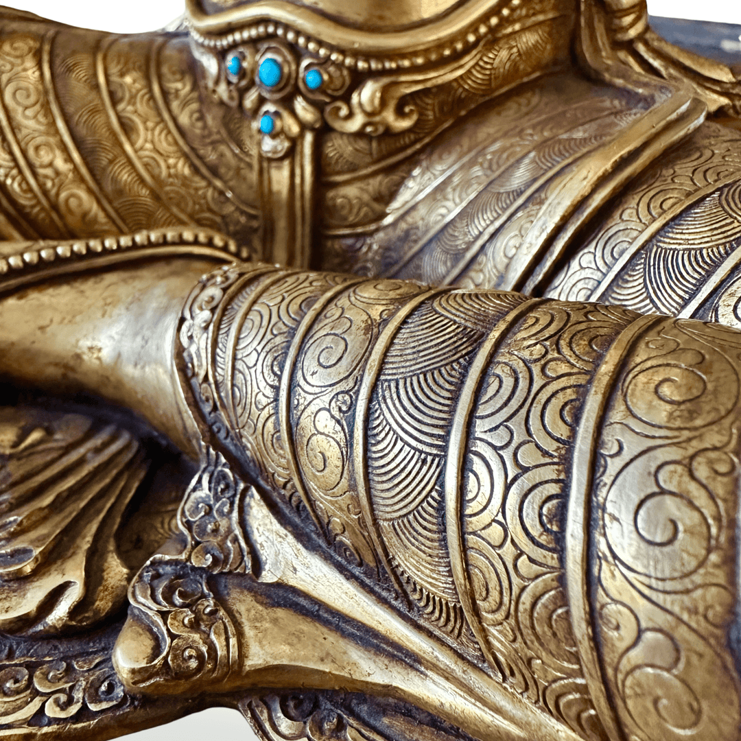 Grosse, prächtige Kupferstatue der Grünen Tara, feuervergoldet, Nepal, 20. Jht. - Atelier Tibet