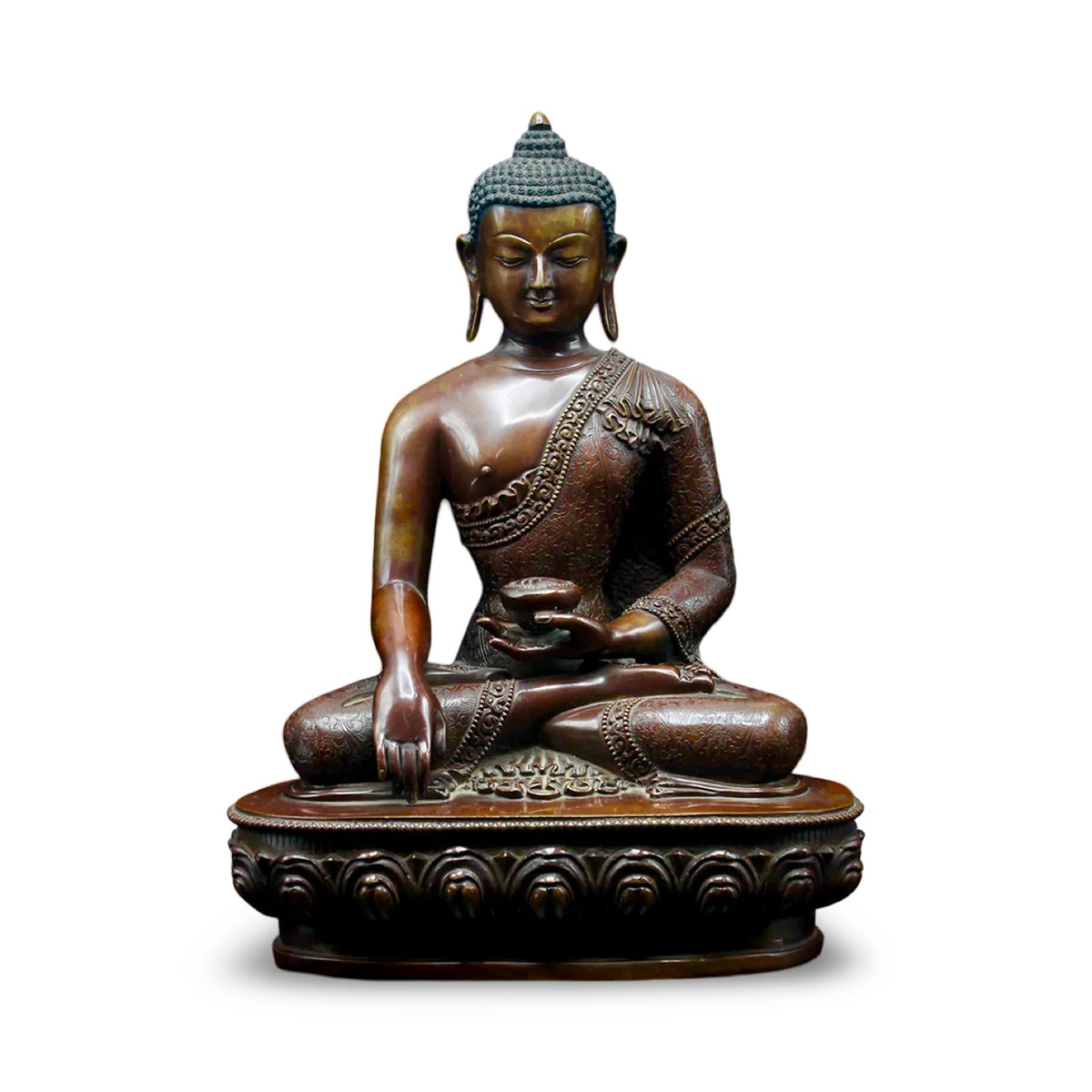 Grosse, prachtvolle oxidierte Kupferstatue des Shakyamuni Buddha - Atelier Tibet