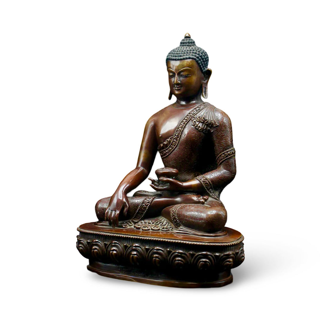 Grosse, prachtvolle oxidierte Kupferstatue des Shakyamuni Buddha - Atelier Tibet