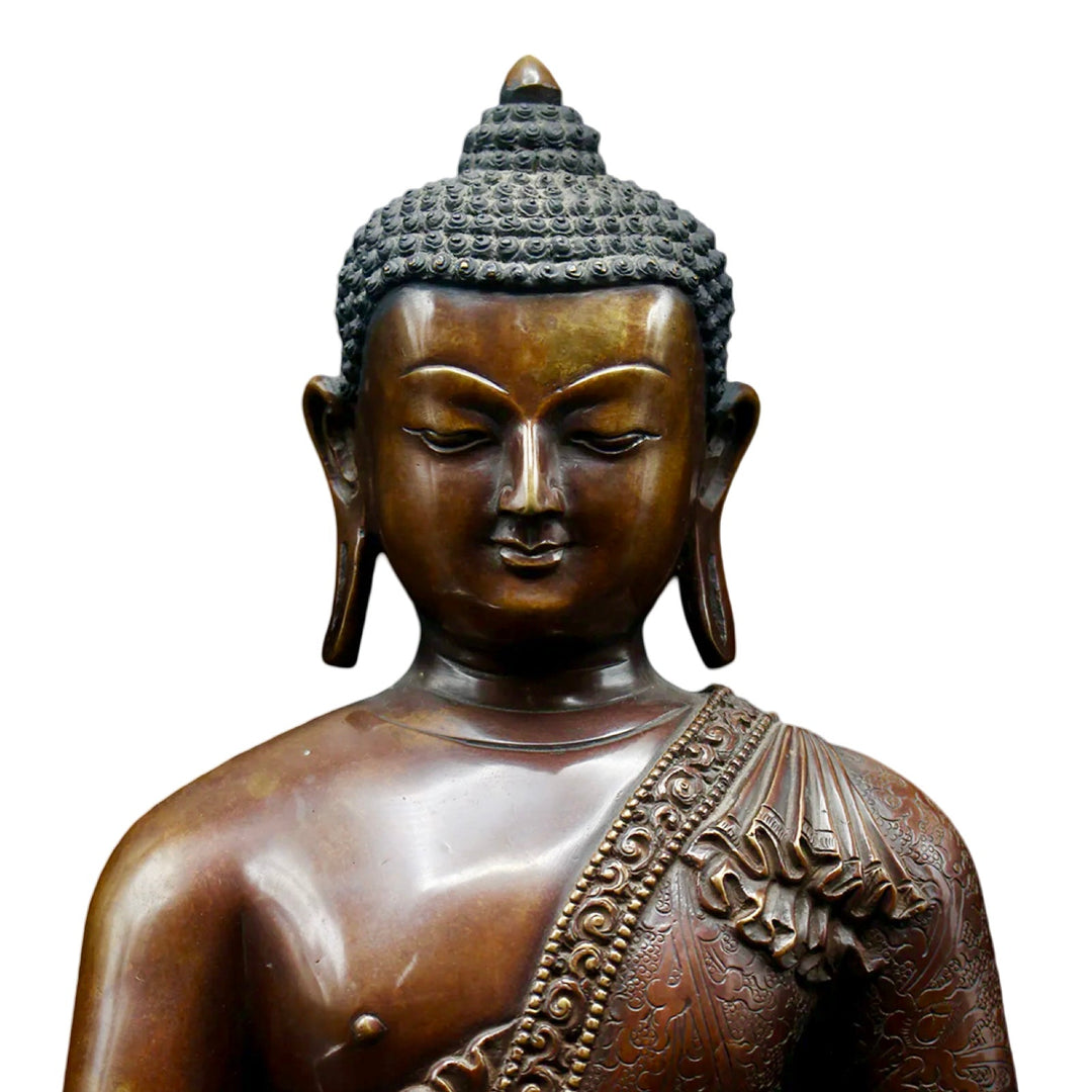 Grosse, prachtvolle oxidierte Kupferstatue des Shakyamuni Buddha - Atelier Tibet