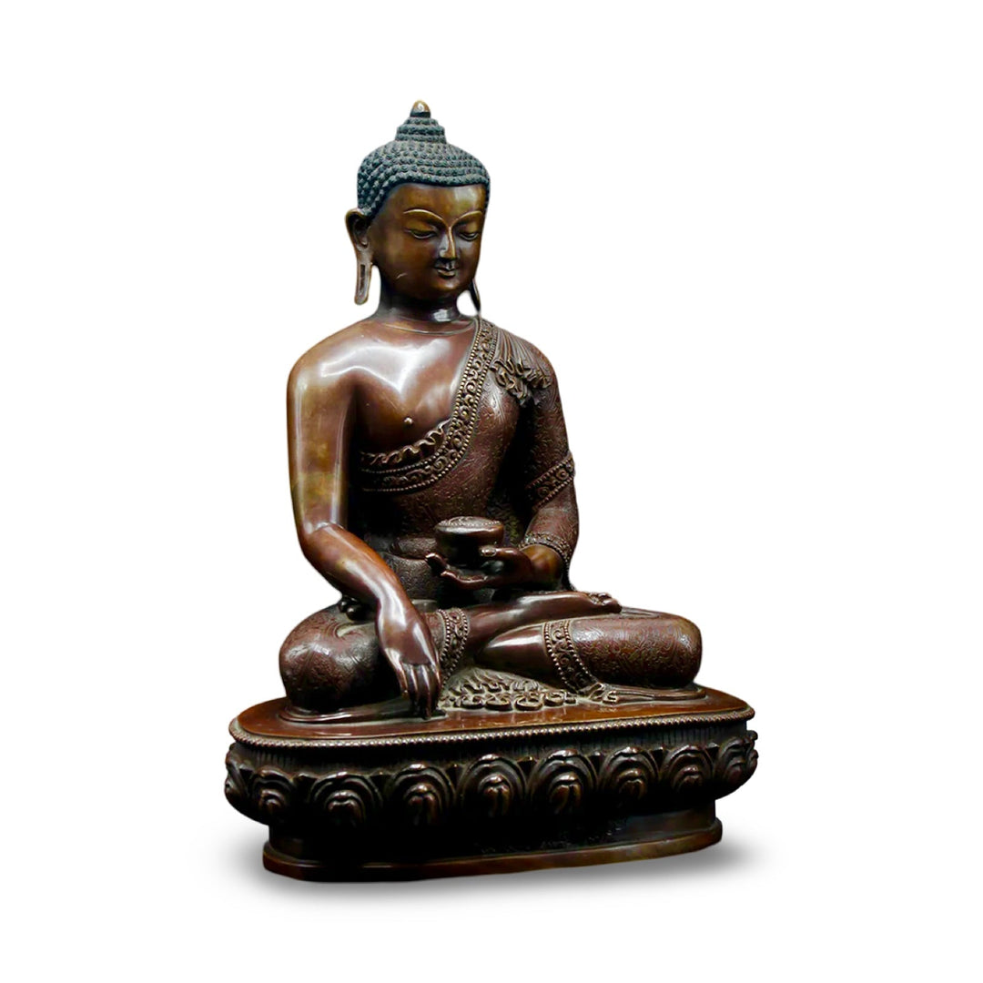 Grosse, prachtvolle oxidierte Kupferstatue des Shakyamuni Buddha - Atelier Tibet