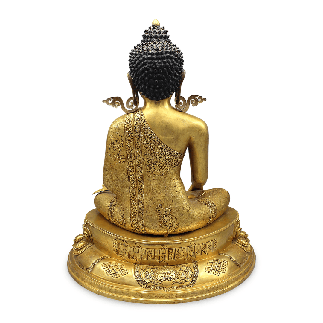 Grosse, reich ziselierte Kupferstatue des Shakyamuni Buddha, feuervergoldet - Atelier Tibet