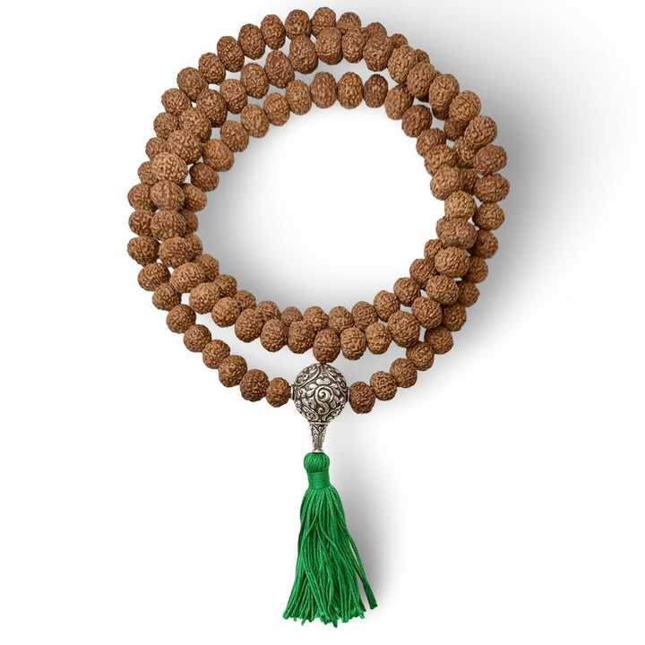 Grosse Rudraksha Mala mit Silberperle - Atelier Tibet