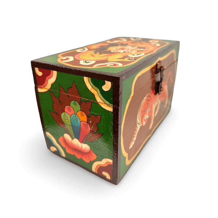 Grosse Tibetische Schneelöwen - Tiger - Holzschatulle - Atelier Tibet