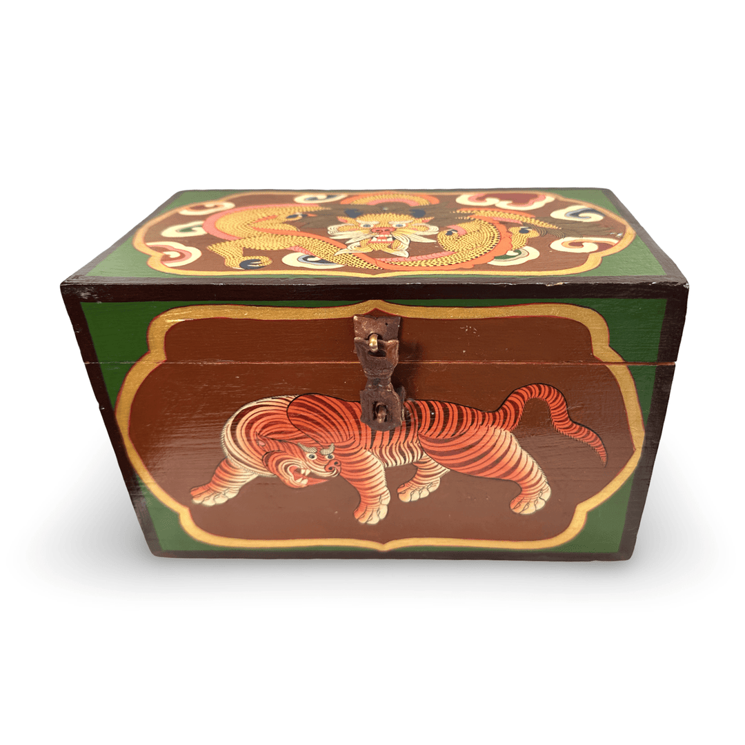 Grosse Tibetische Schneelöwen - Tiger - Holzschatulle - Atelier Tibet