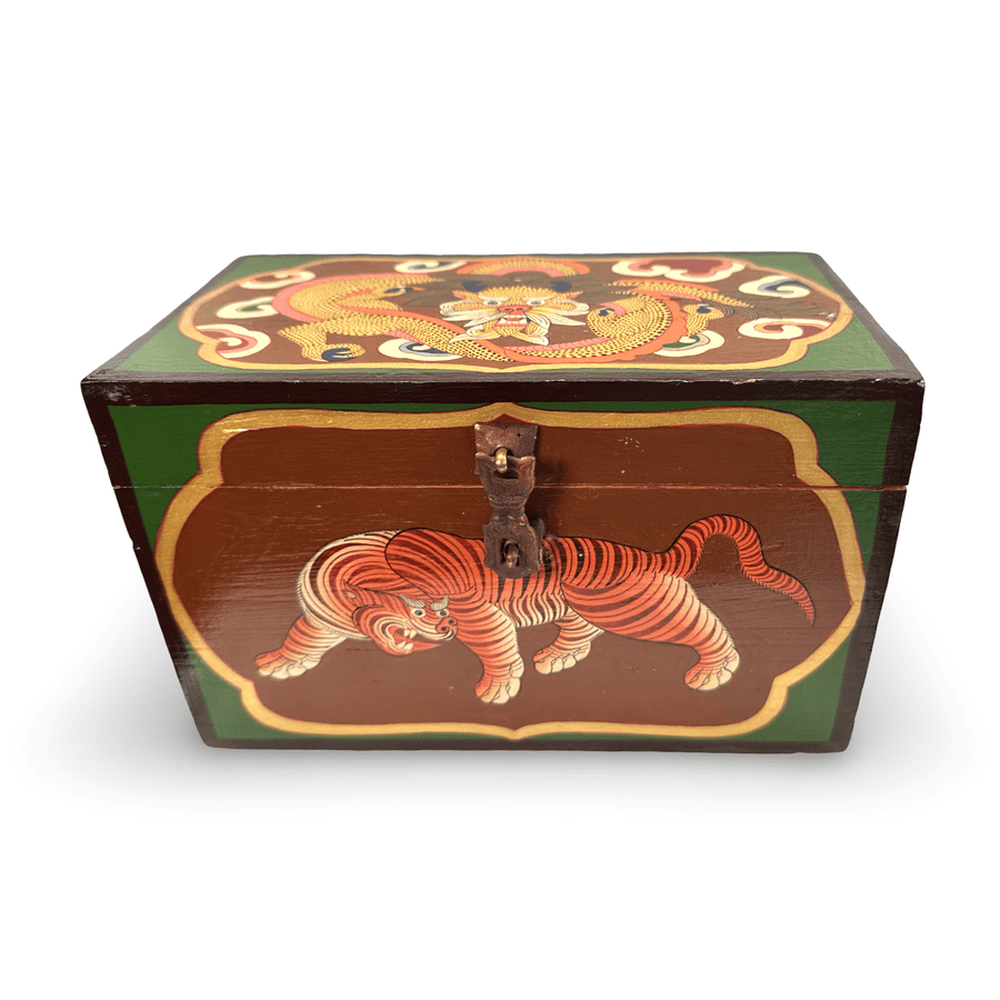 Grosse Tibetische Schneelöwen - Tiger - Holzschatulle - Atelier Tibet