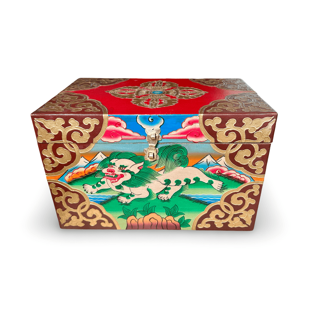 Grosse Tibetische Schneelöwen - Holzschatulle - Atelier Tibet