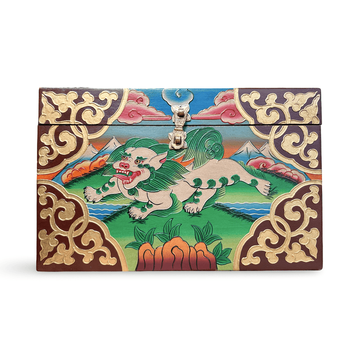 Grosse Tibetische Schneelöwen - Holzschatulle - Atelier Tibet