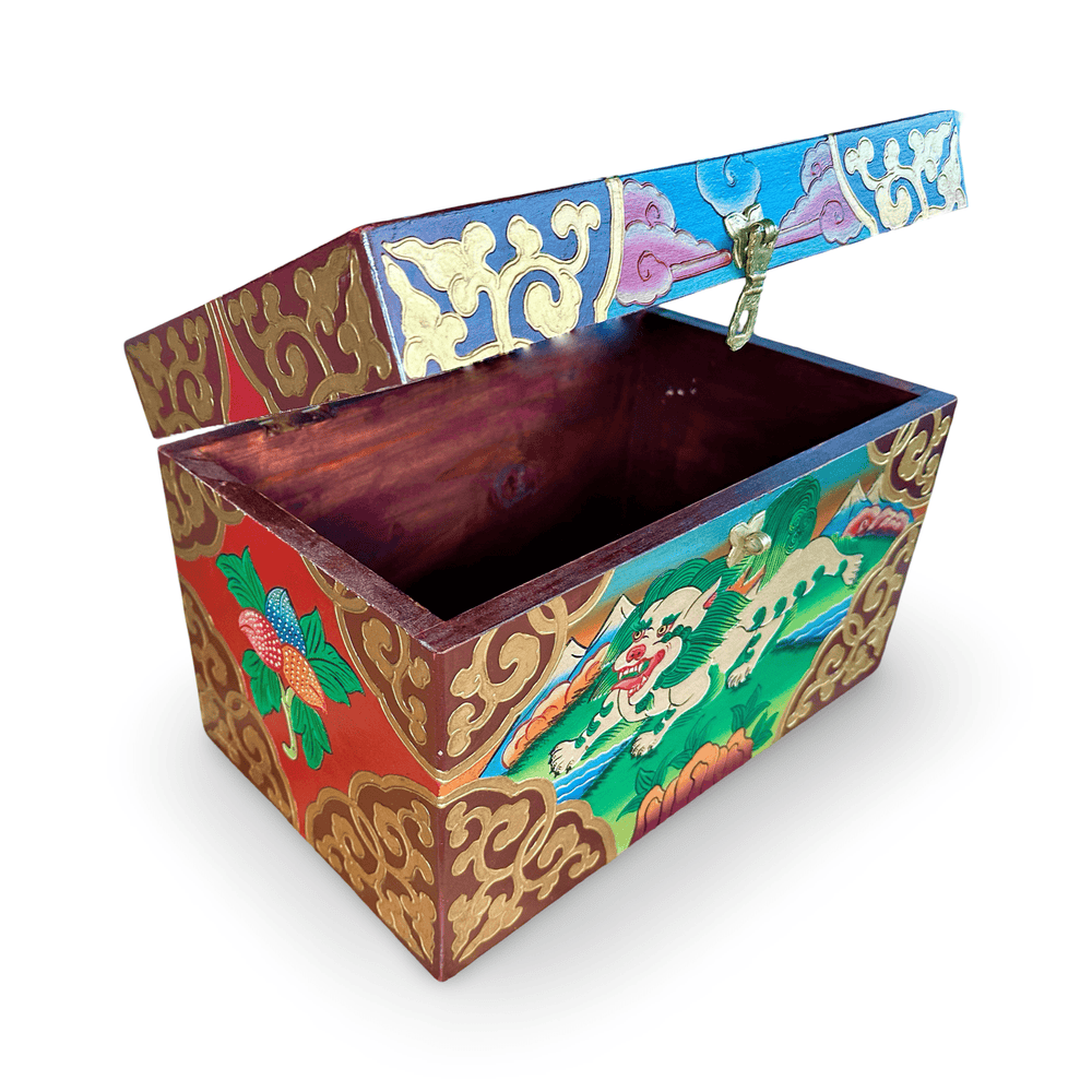 Grosse Tibetische Schneelöwen - Holzschatulle - Atelier Tibet