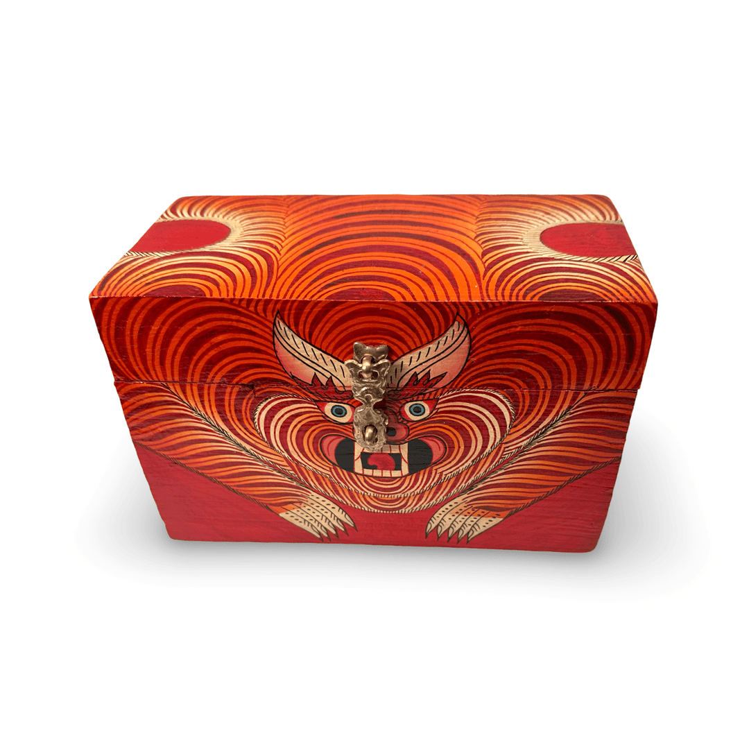 Grosse Tibetische Tiger-Holzschatulle - Atelier Tibet
