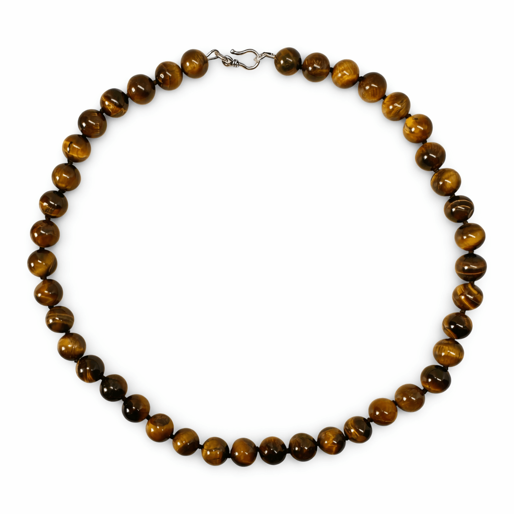 Grosse Tigerauge - Kette mit Hakenverschluss aus Silber - Atelier Tibet