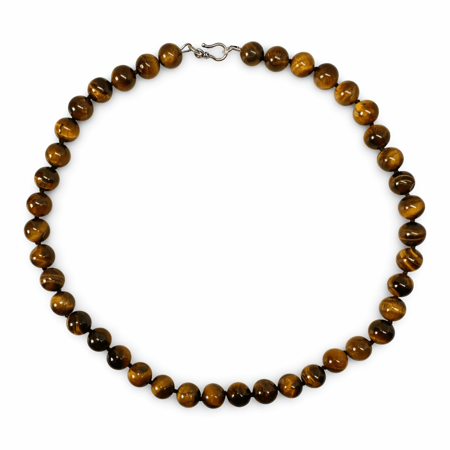 Grosse Tigerauge - Kette mit Hakenverschluss aus Silber - Atelier Tibet