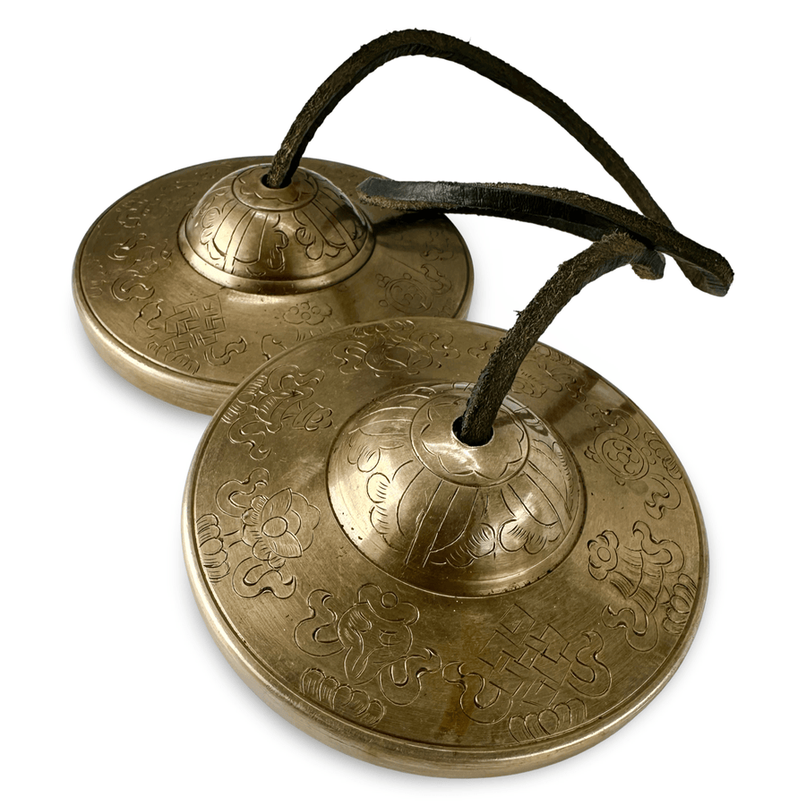 Grosse Tingsha (Zimbel) mit Glückssymbolen - Atelier Tibet