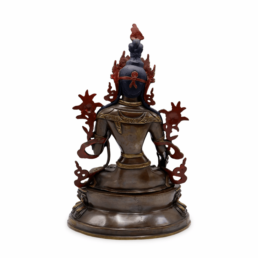 Grosse Weisse Tara Kupfer - Statue auf doppeltem Lotus - Thron - Atelier Tibet