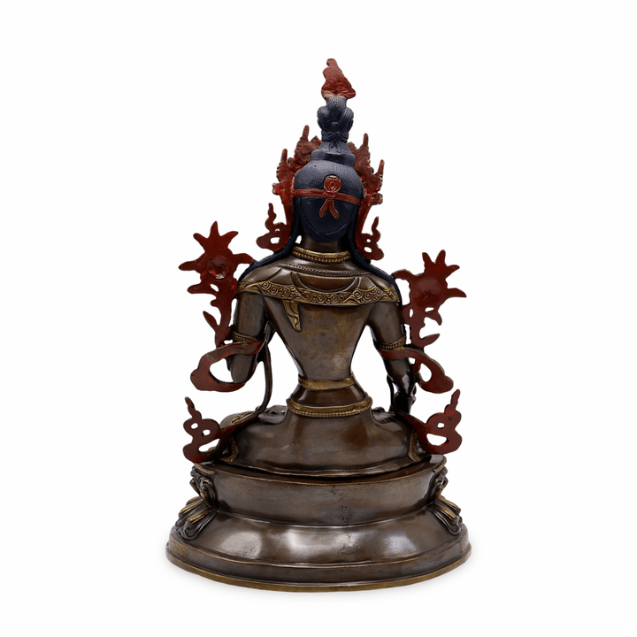 Grosse Weisse Tara Kupfer - Statue auf doppeltem Lotus - Thron - Atelier Tibet