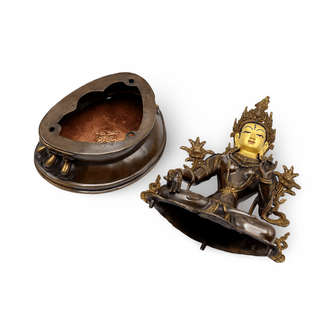 Grosse Weisse Tara Kupfer - Statue auf doppeltem Lotus - Thron - Atelier Tibet