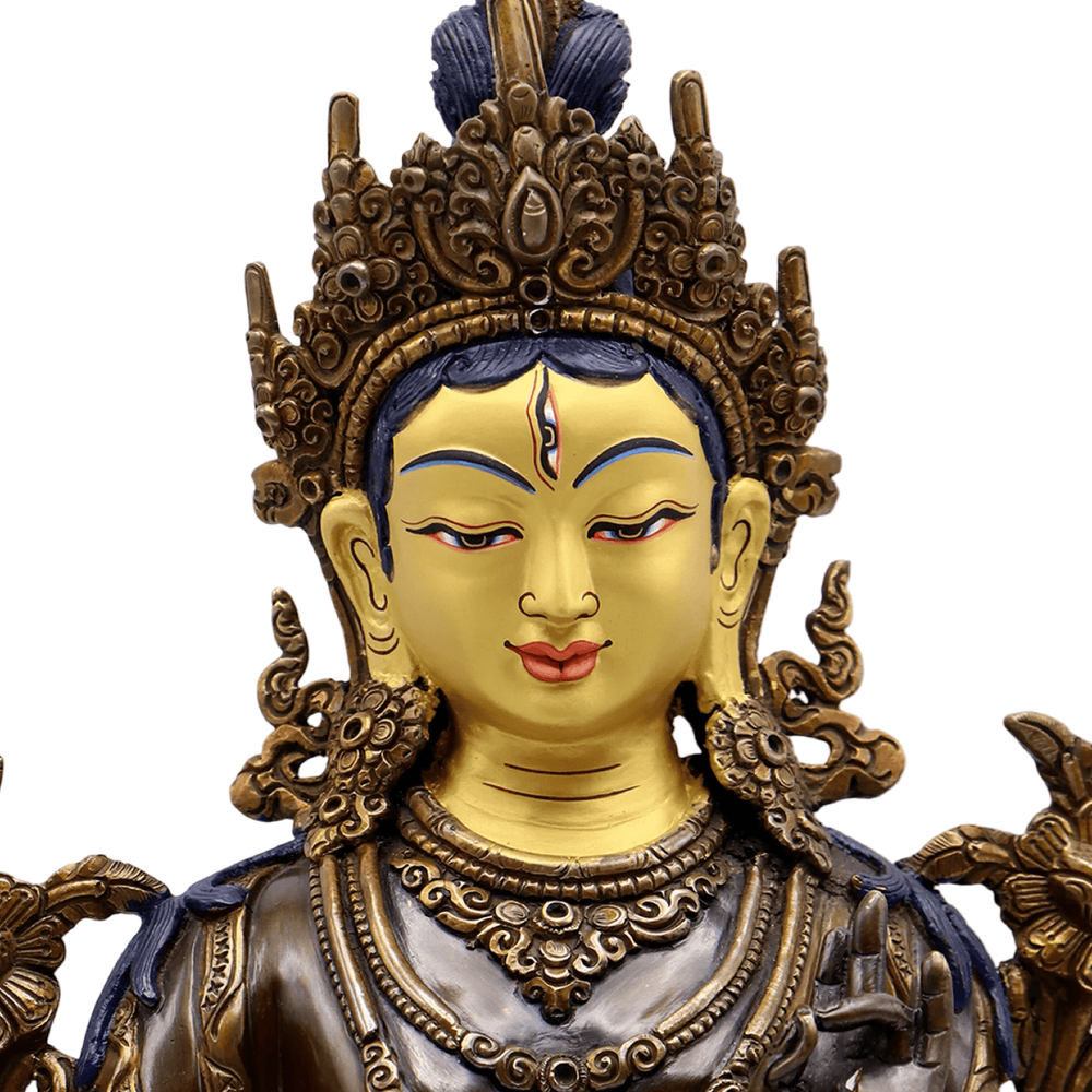 Grosse Weisse Tara Kupfer - Statue auf doppeltem Lotus - Thron - Atelier Tibet