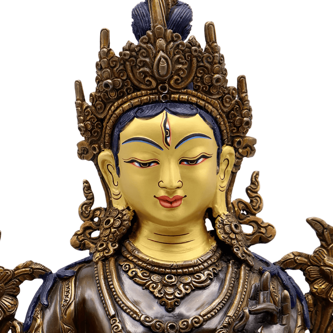 Grosse Weisse Tara Kupfer - Statue auf doppeltem Lotus - Thron - Atelier Tibet