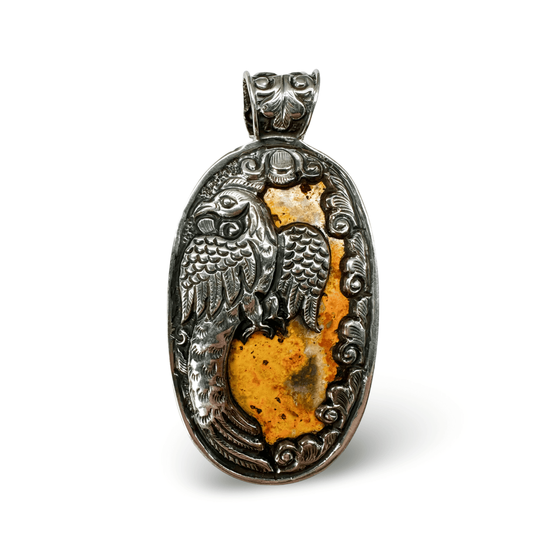 Grosser «Pfau» Silber - Anhänger mit Hummel - Jaspis - Atelier Tibet