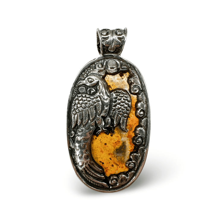 Grosser «Pfau» Silber - Anhänger mit Hummel - Jaspis - Atelier Tibet