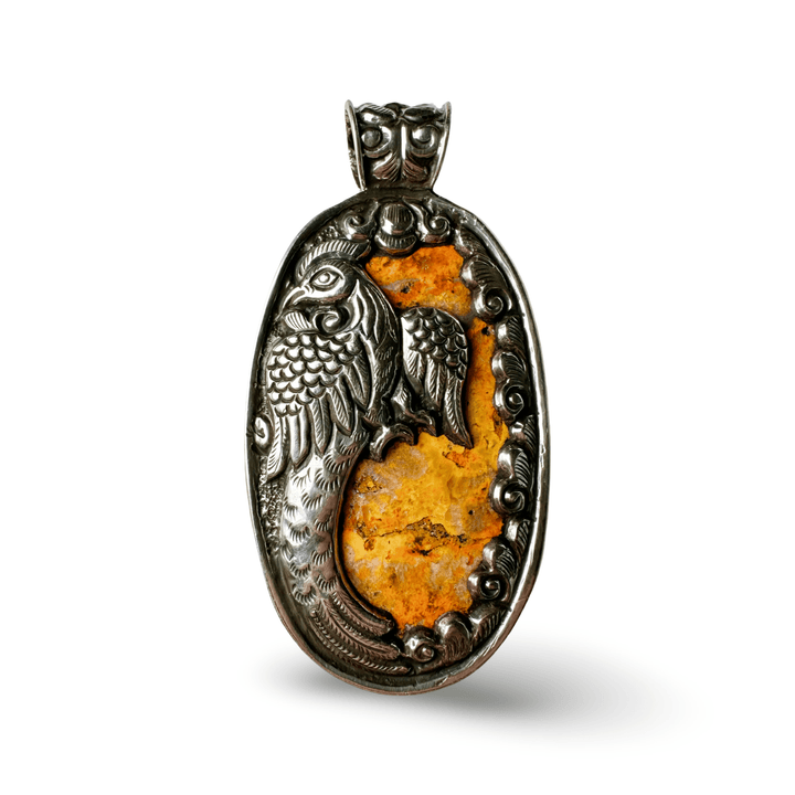 Grosser «Pfau» Silber - Anhänger mit Hummel - Jaspis - Atelier Tibet