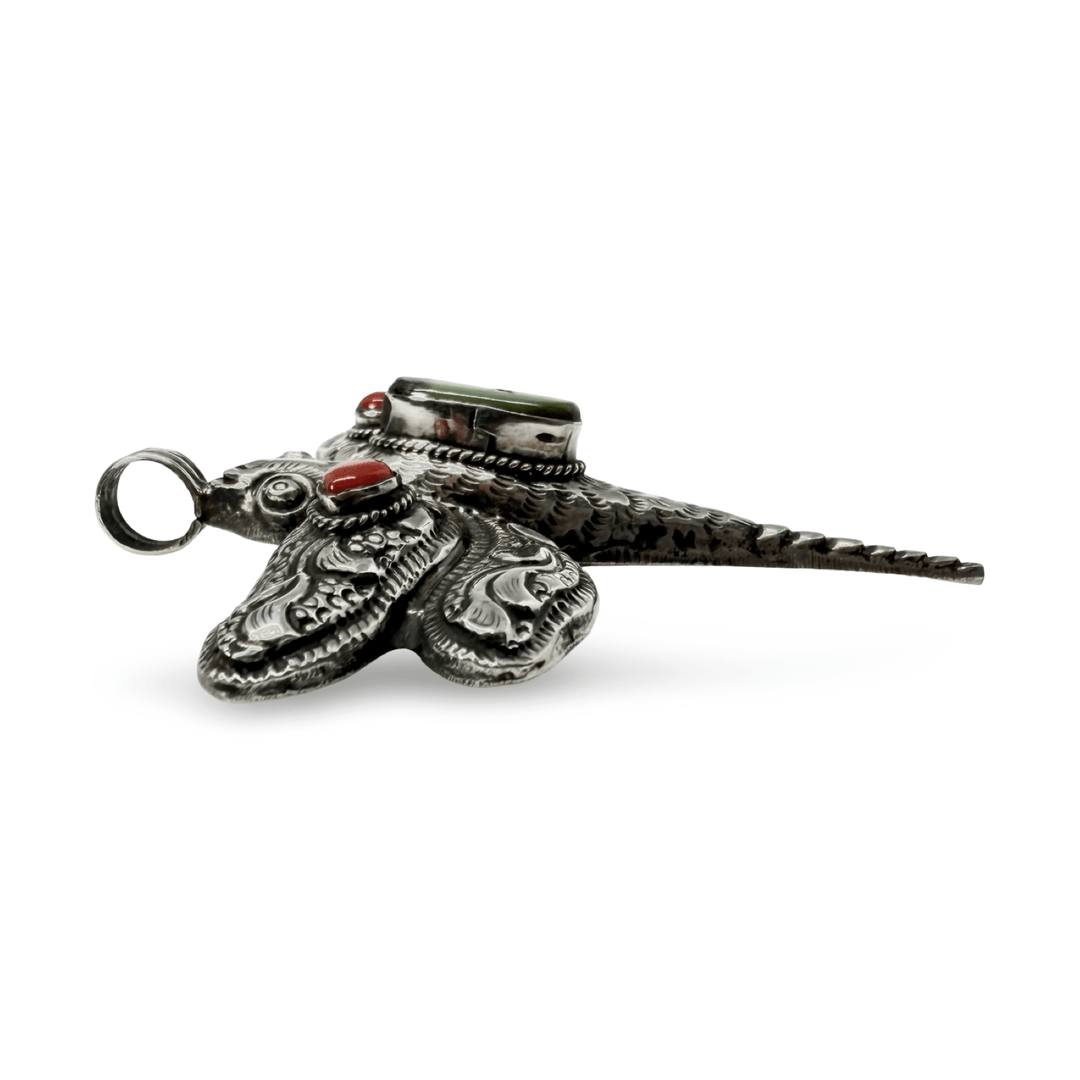 Grosser Silber-Anhänger «Libelle» mit Türkis und Koralle - Atelier Tibet