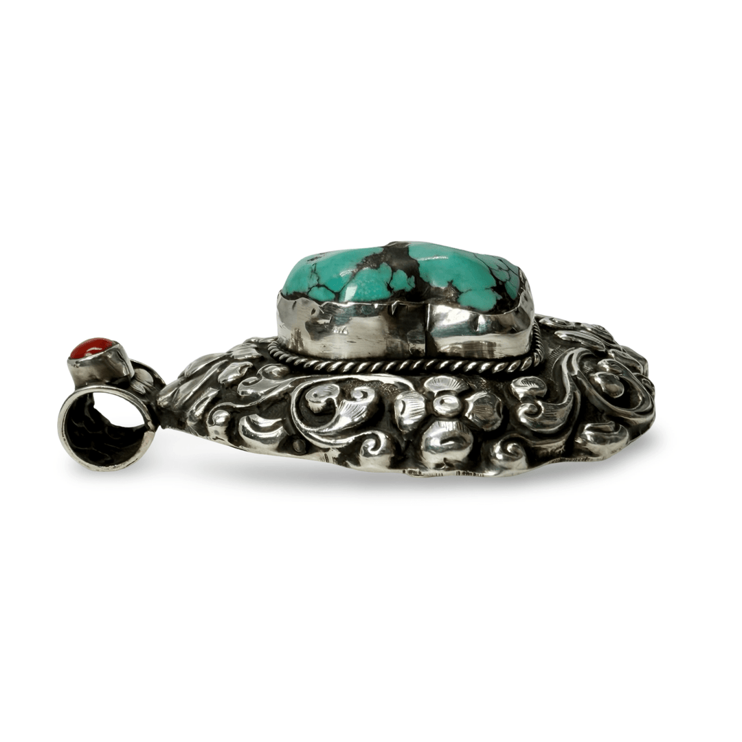 Grosser Silber-Anhänger mit Türkis und Koralle - Atelier Tibet