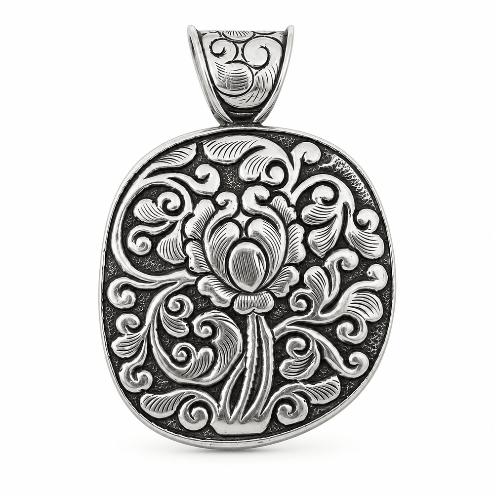 Grosser Silber-Anhänger mit Türkis und Koralle - Atelier Tibet
