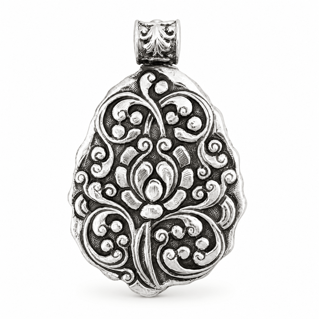 Grosser Silber-Anhänger mit Türkis und Koralle - Atelier Tibet