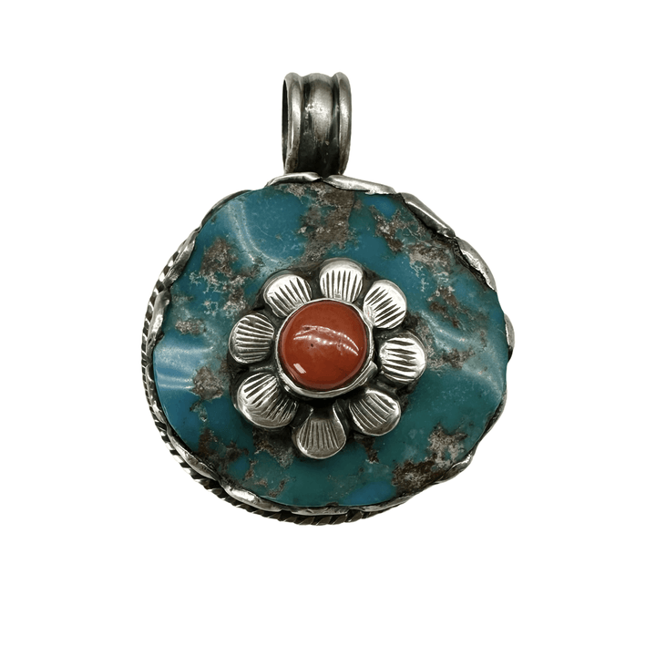 Grosser Tibetischer Silber - Anhänger mit Türkis und Koralle - Atelier Tibet