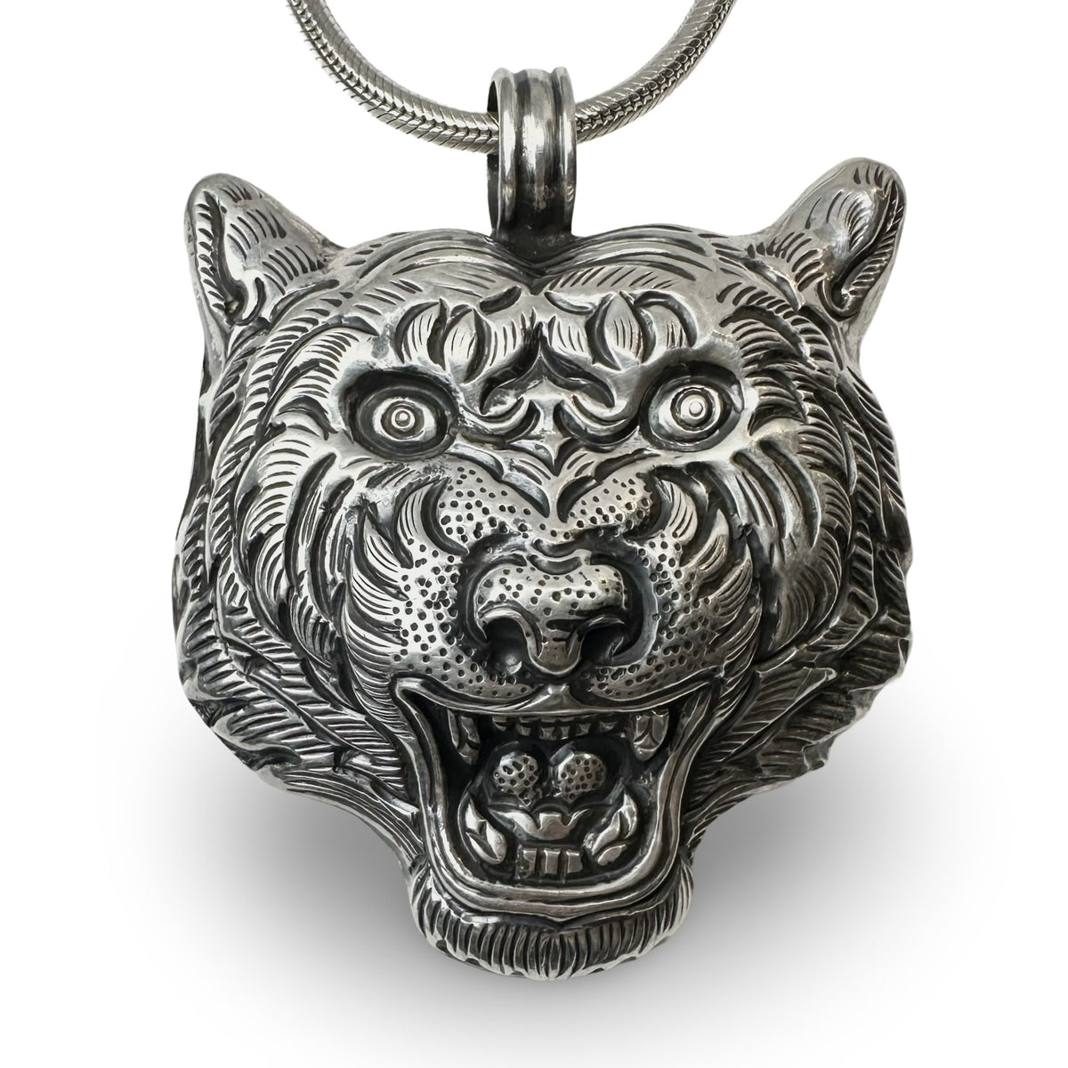 Grosser Tigerkopf - Anhänger aus Silber - Atelier Tibet