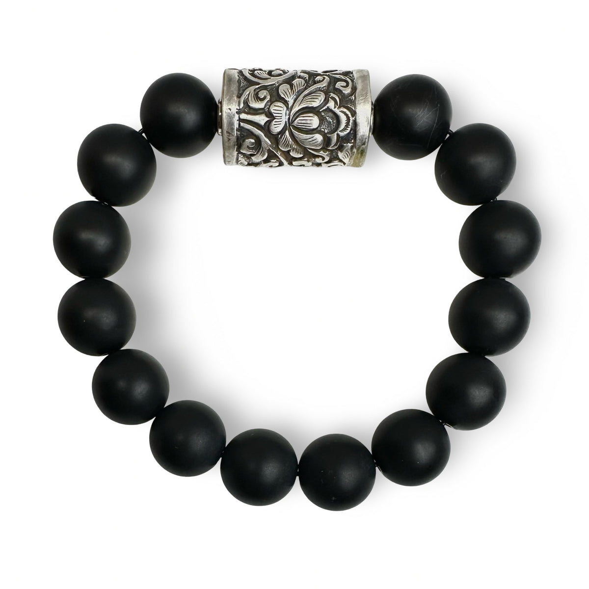 Grosses Onyx - und Silber - Armband - Atelier Tibet