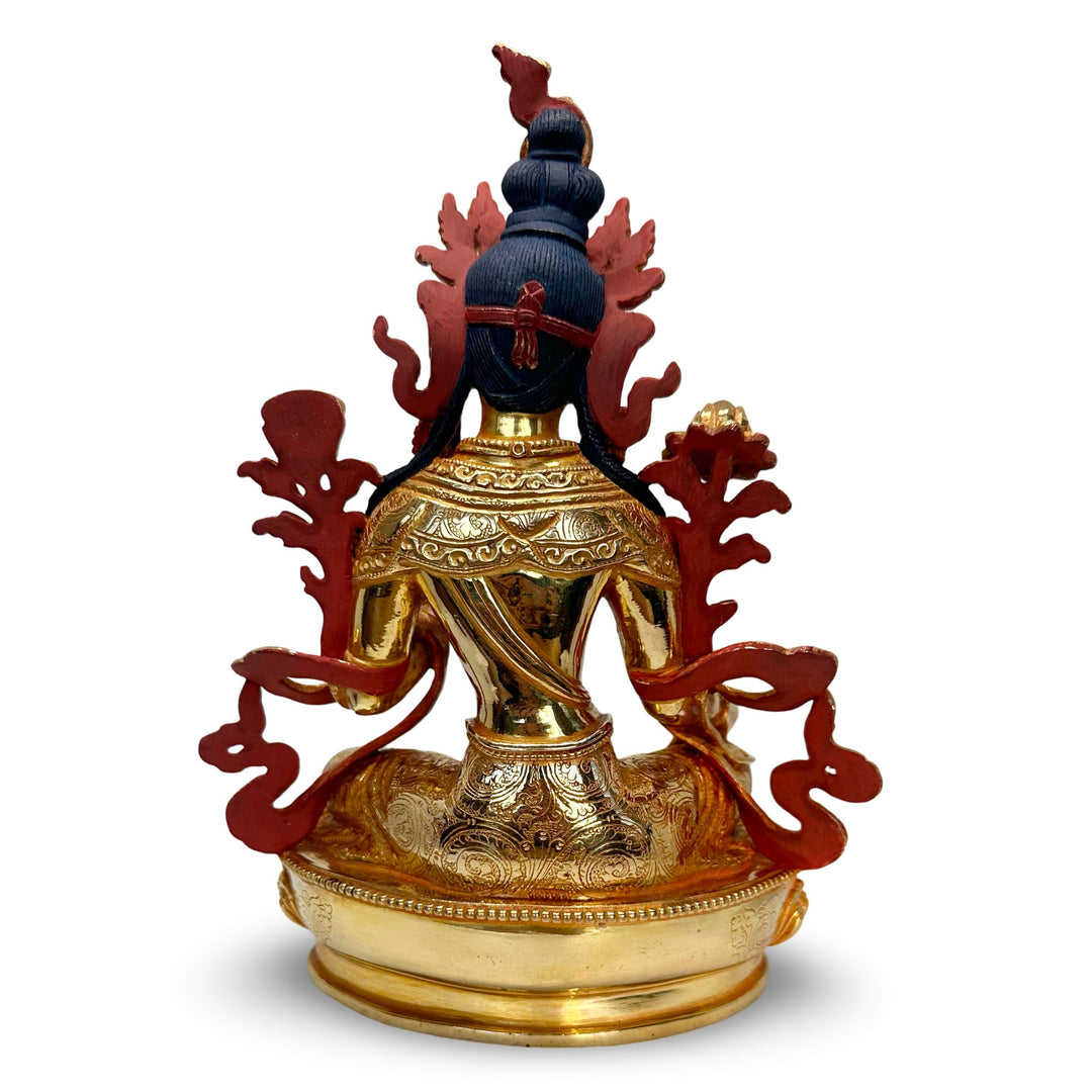 Grüne Tara Statue aus Bronze, feuervergoldet und bemalt - Atelier Tibet