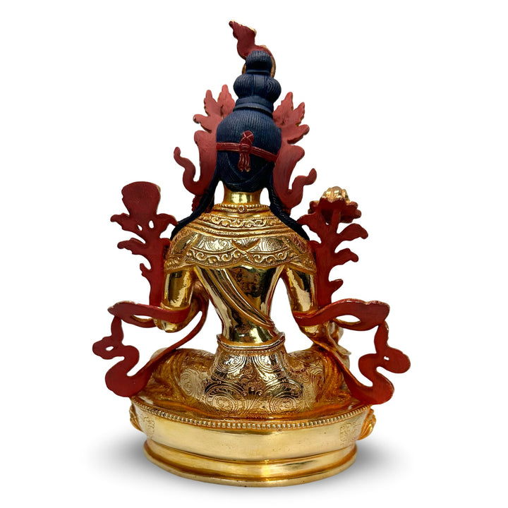 Grüne Tara Statue aus Bronze, feuervergoldet und bemalt - Atelier Tibet