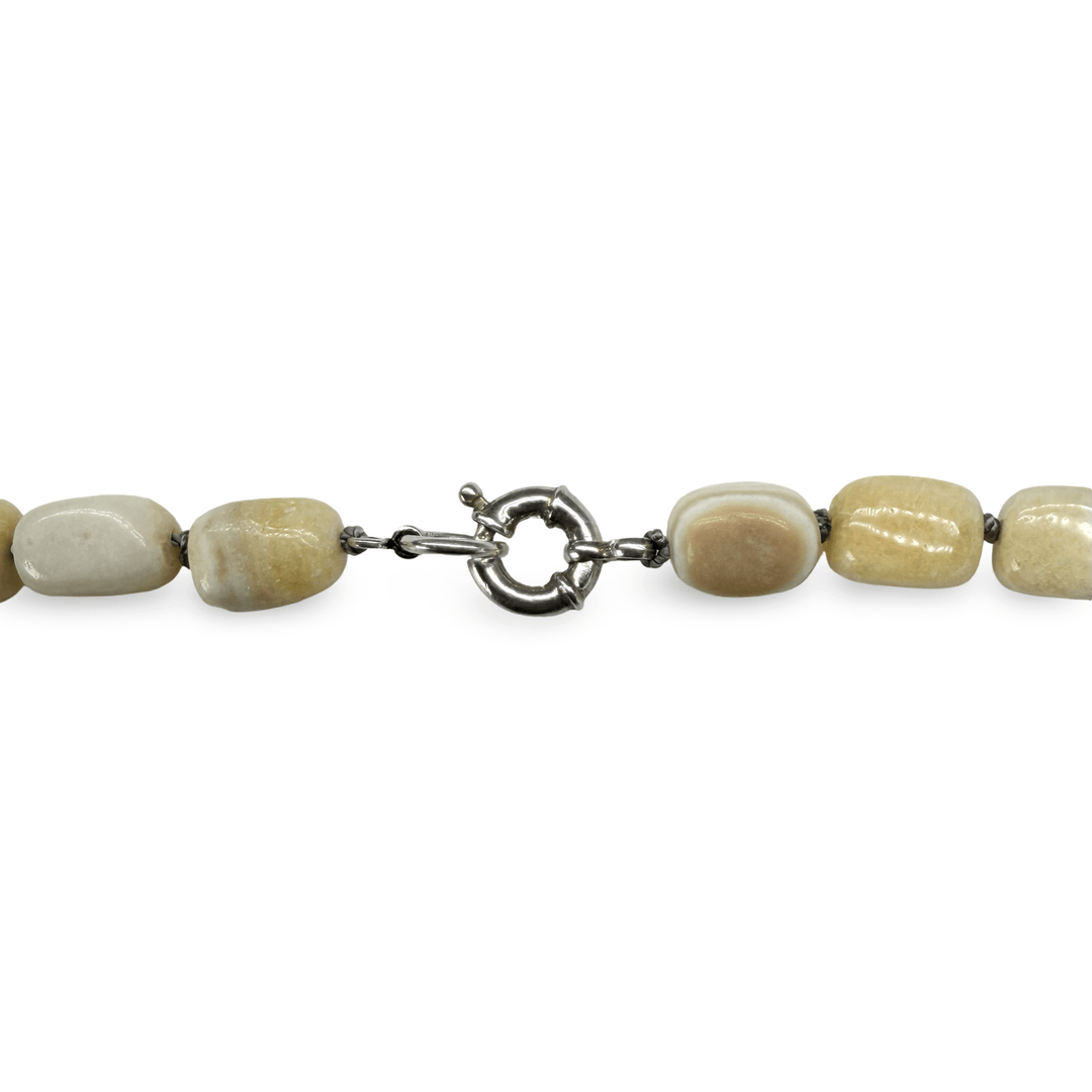 Halskette aus Aragonit mit Silberspiralen und alter Koralle - Einzelstück - Atelier Tibet