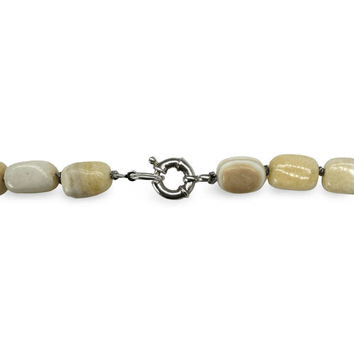 Halskette aus Aragonit mit Silberspiralen und alter Koralle - Einzelstück - Atelier Tibet
